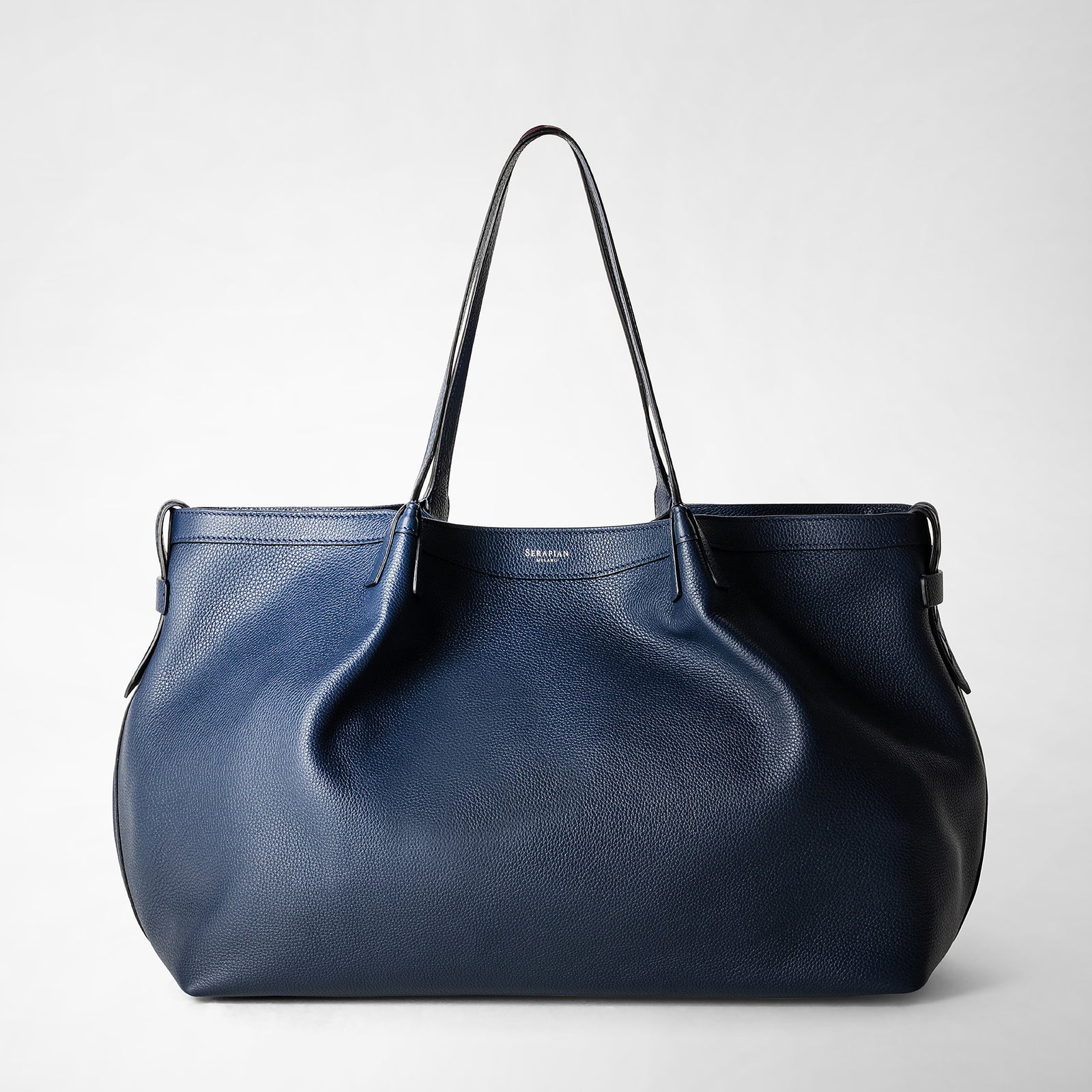 Secret tote bag in rugiada leather navy blue Secret tote bag in rugiada leather navy blue