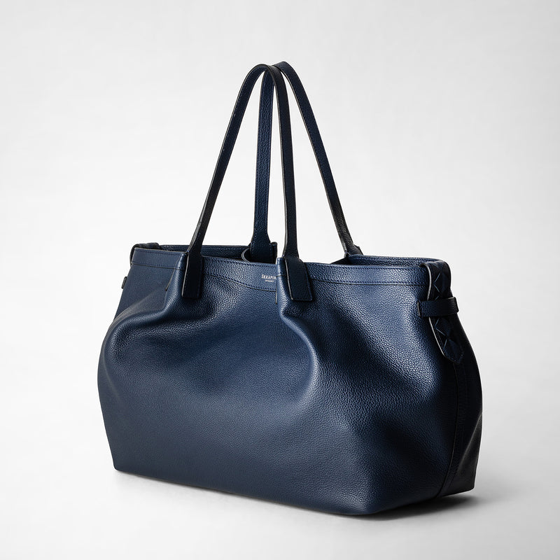 Secret tote bag in rugiada leather - navy blue