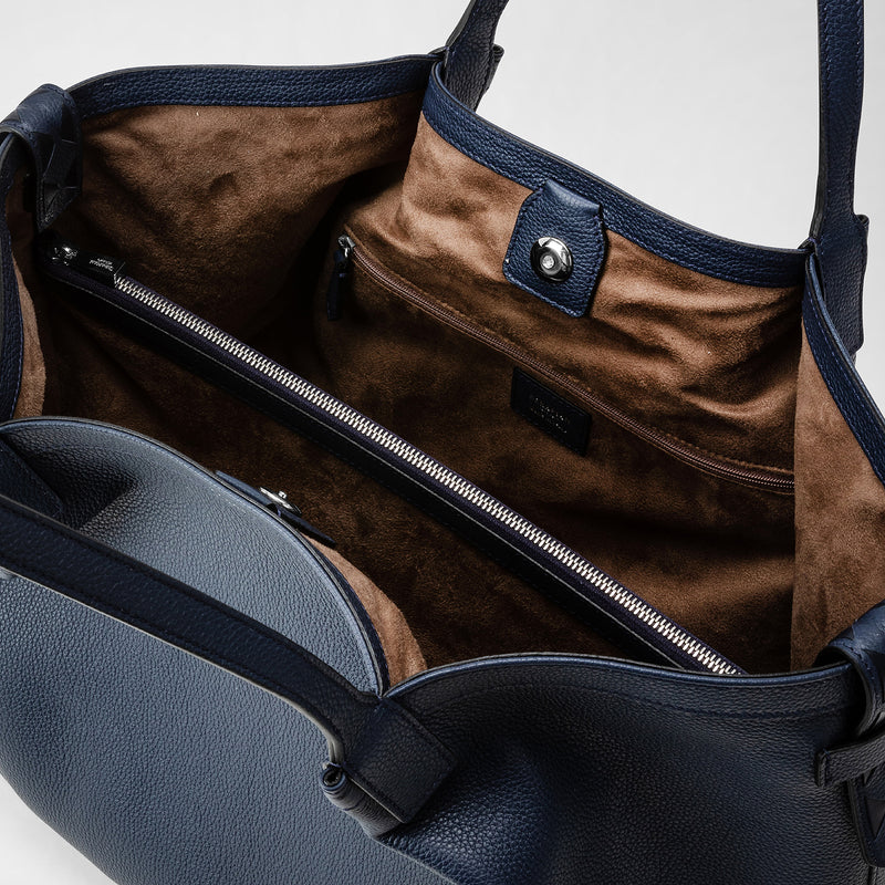 Secret tote bag in rugiada leather - navy blue