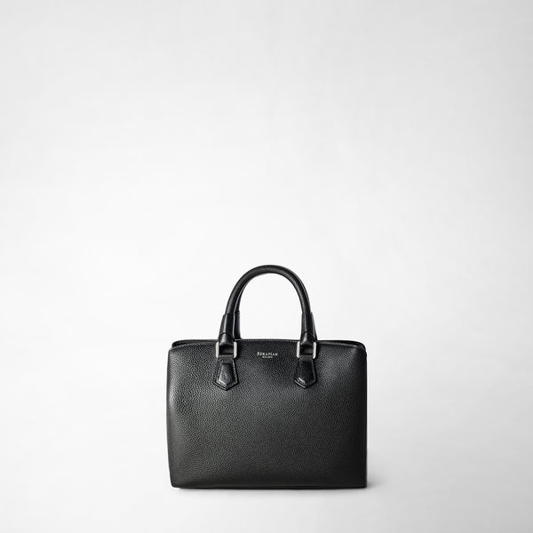 Small luna handbag in rugiada leather - black