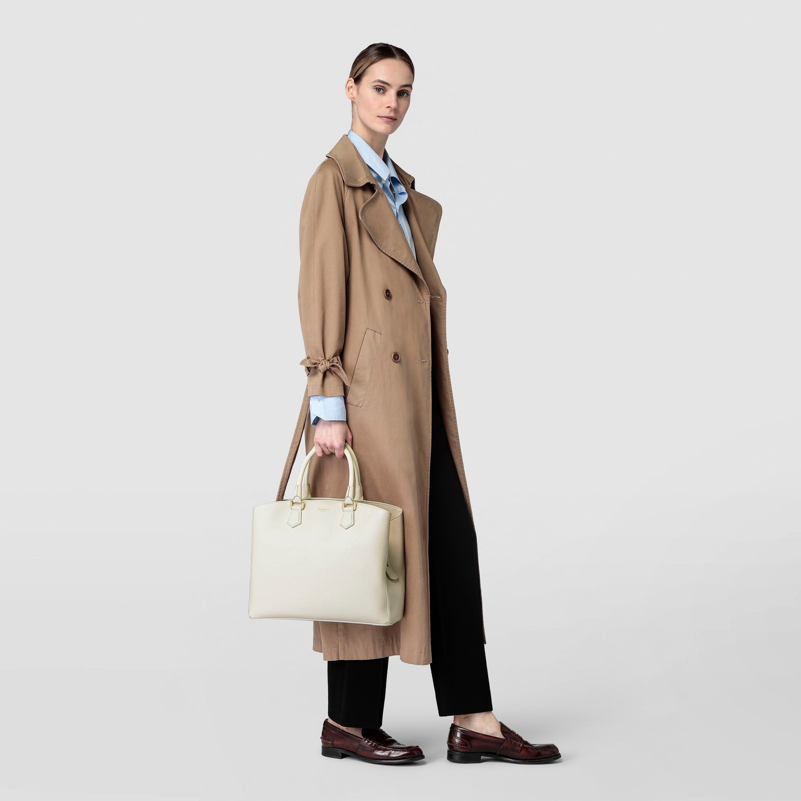 Luna leather handbag with Mosaico detail cream