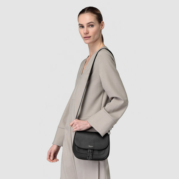 Sac bandoulière luna en cuir rugiada - black