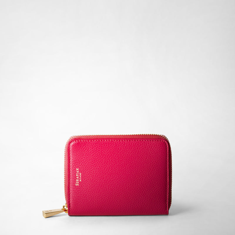 Mini zip around wallet in rugiada leather - petal