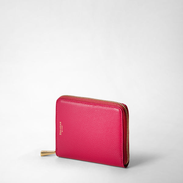Portafoglio mini con zip in pelle rugiada - petal