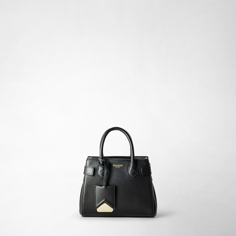 Mini sac meliné en cuir seta - black