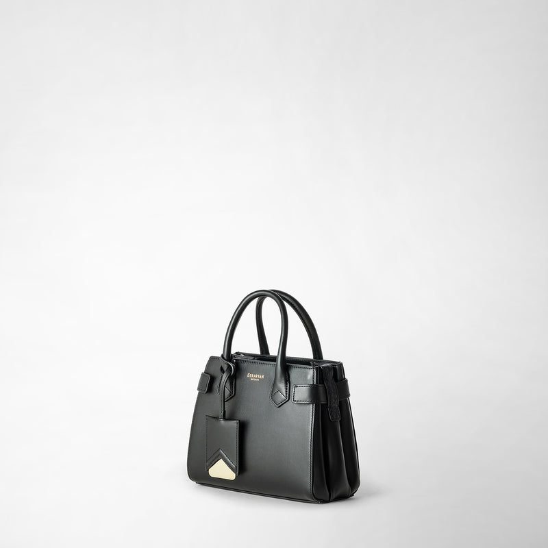 Mini sac meliné en cuir seta - black