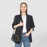 Borsa a mano mini meliné in pelle seta - black