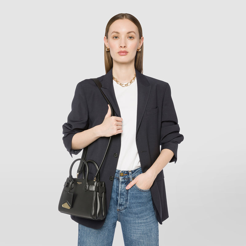 Mini sac meliné en cuir seta - black