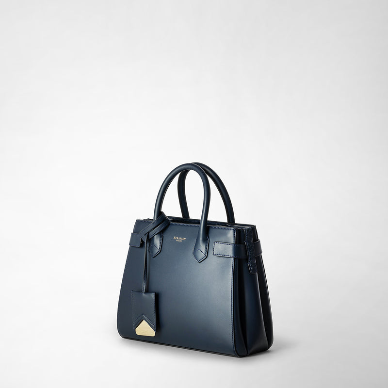 Meline' handbag in seta leather - navy blue