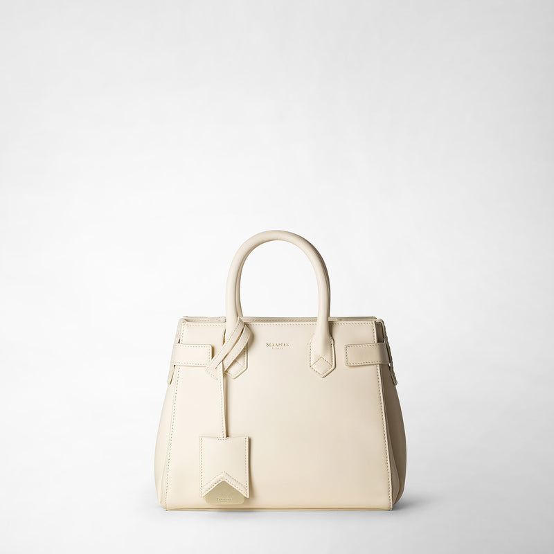 Borsa a mano meliné in pelle seta - cream