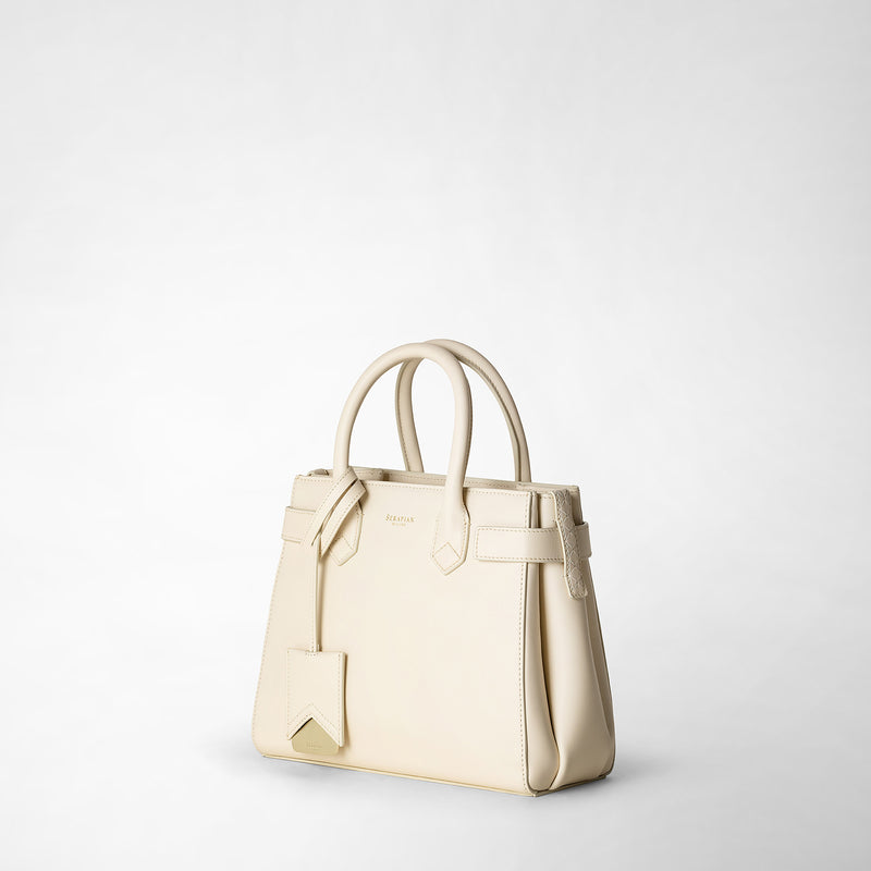Borsa a mano meliné in pelle seta - cream