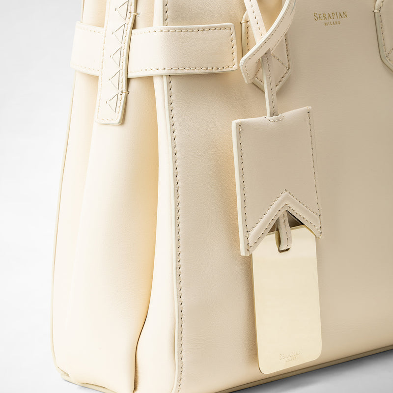Borsa a mano meliné in pelle seta - cream