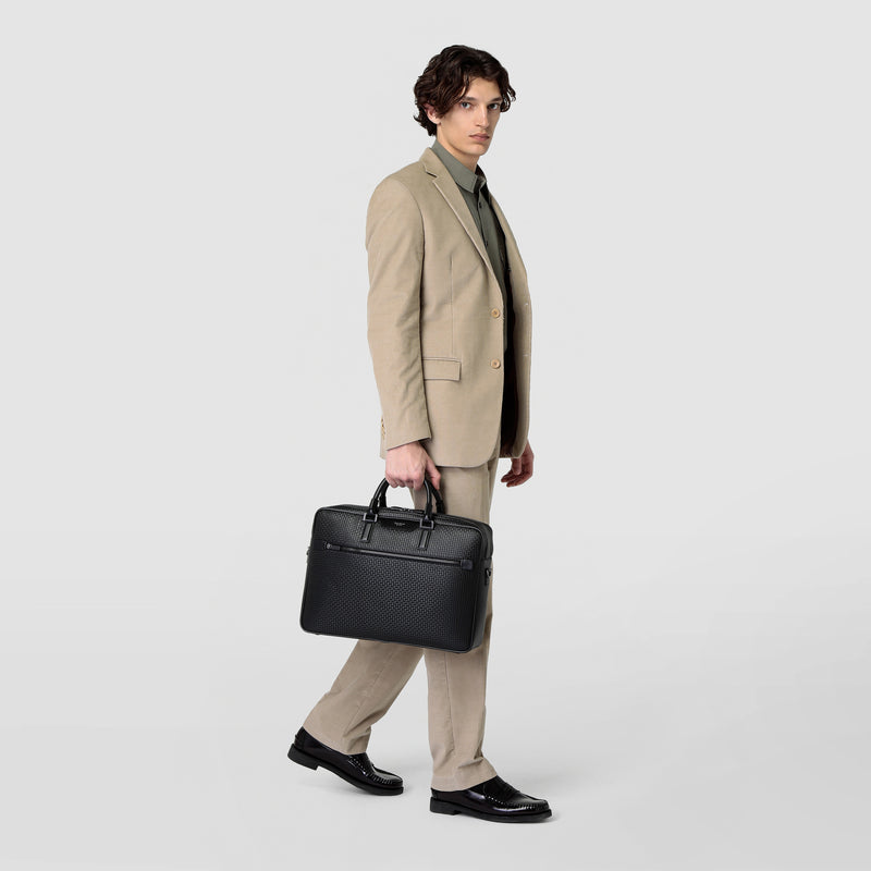Double gusset briefcase in stepan - black/eclipse black