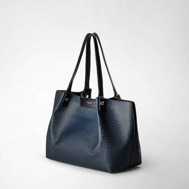 Small secret tote bag in stepan ocean blue and black