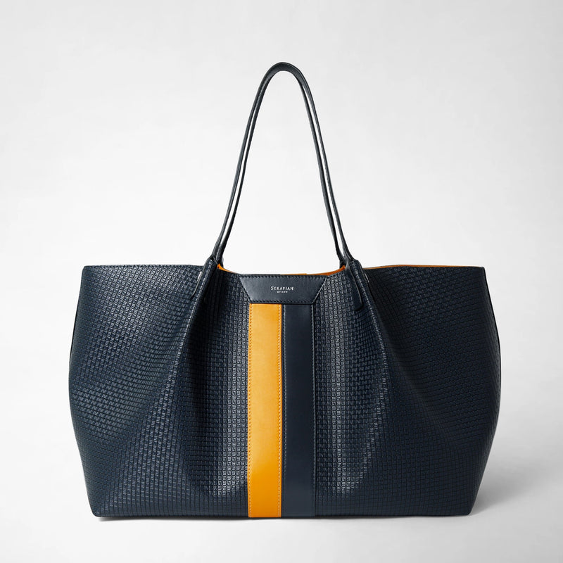 Men's tote bag in leather stepan blue-navy – Serapian
