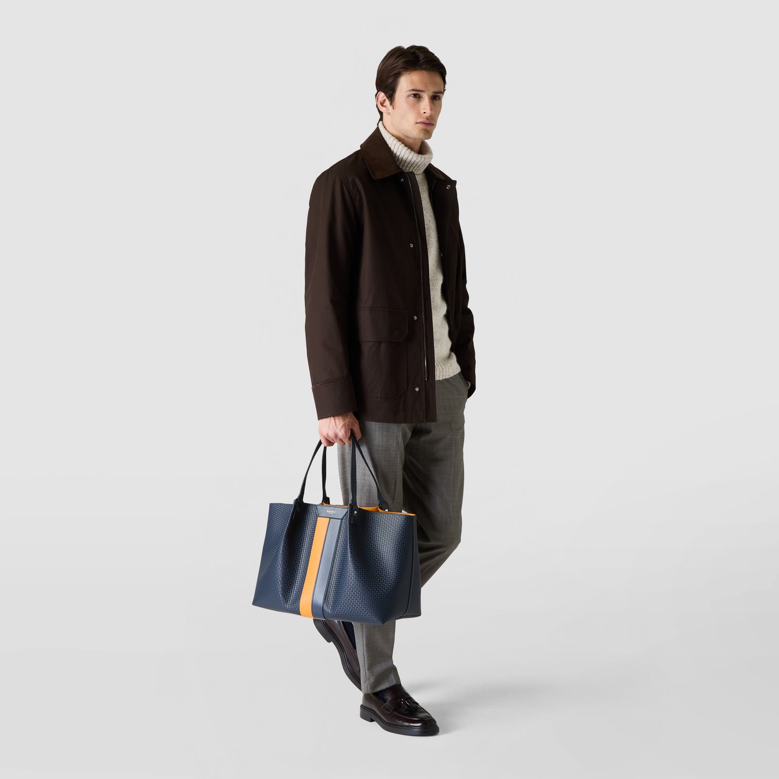 Men's tote bag in leather stepan blue-navy
