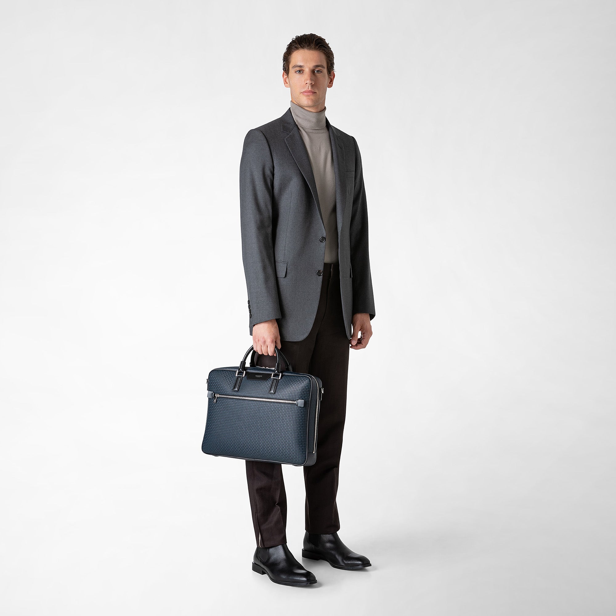 Slim briefcase in stepan ocean blue-black – Serapian