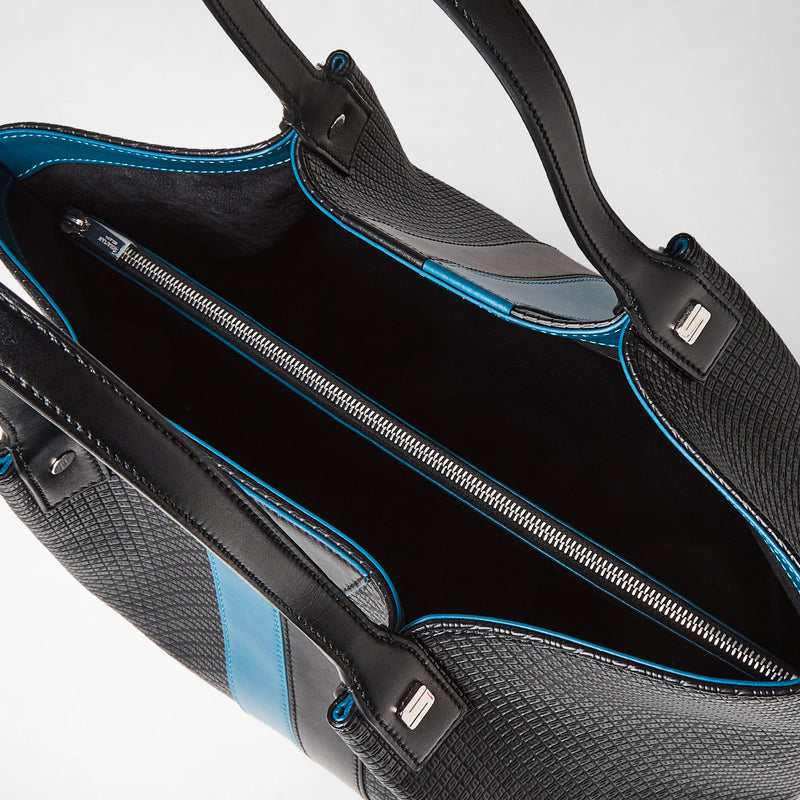 Vertical secret tote bag in stepan - black/petrol