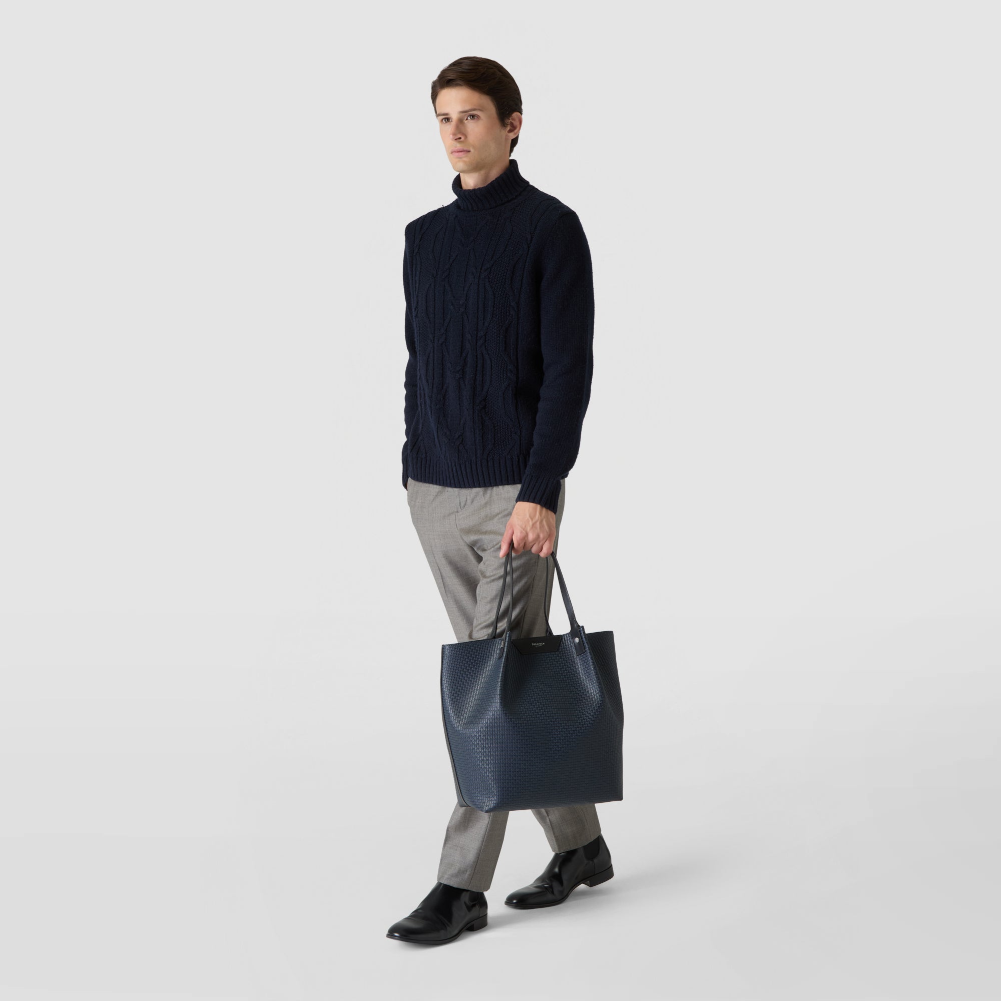 Vertical secret tote bag in stepan ocean blue black