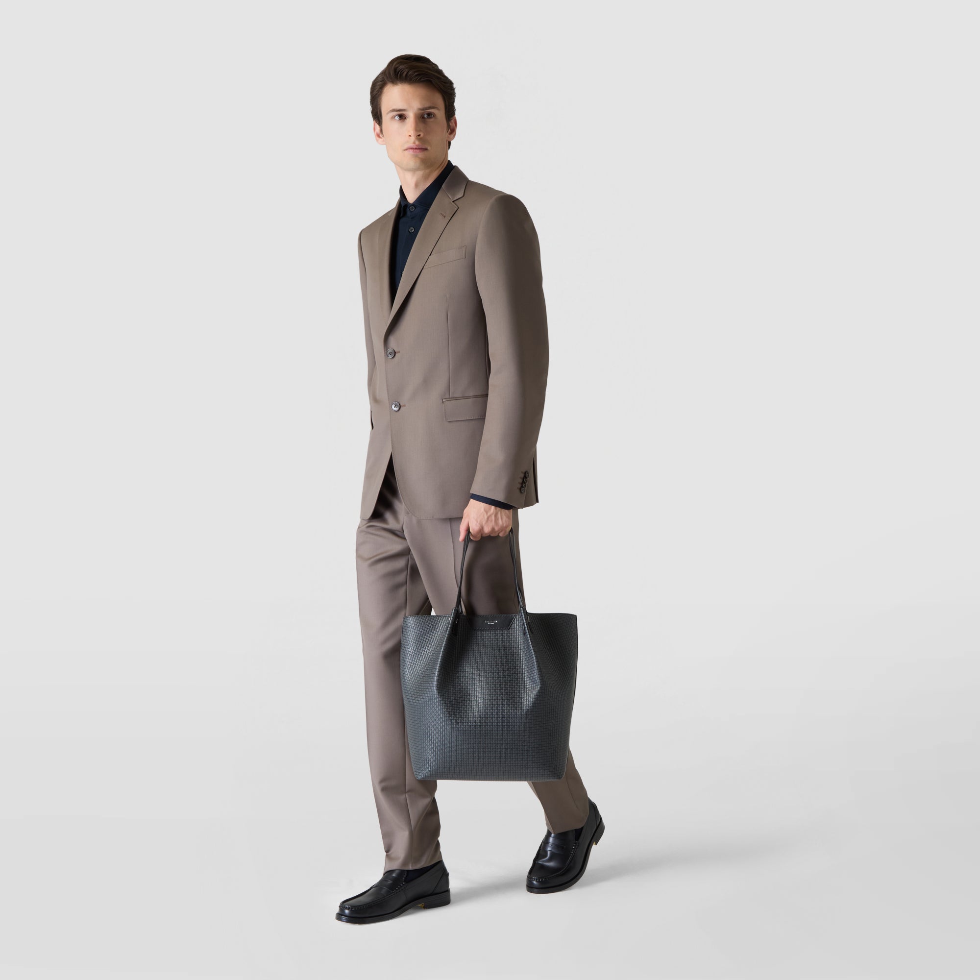 Vertical secret tote bag in stepan asphalt gray black