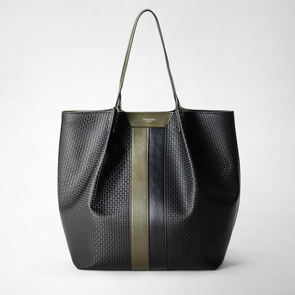 Vertical secret tote bag in stepan - eclipse black/moss green