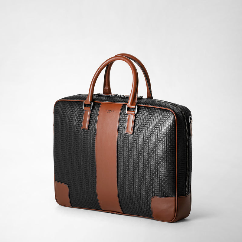 Slim briefcase in stepan 72 - black/cuoio