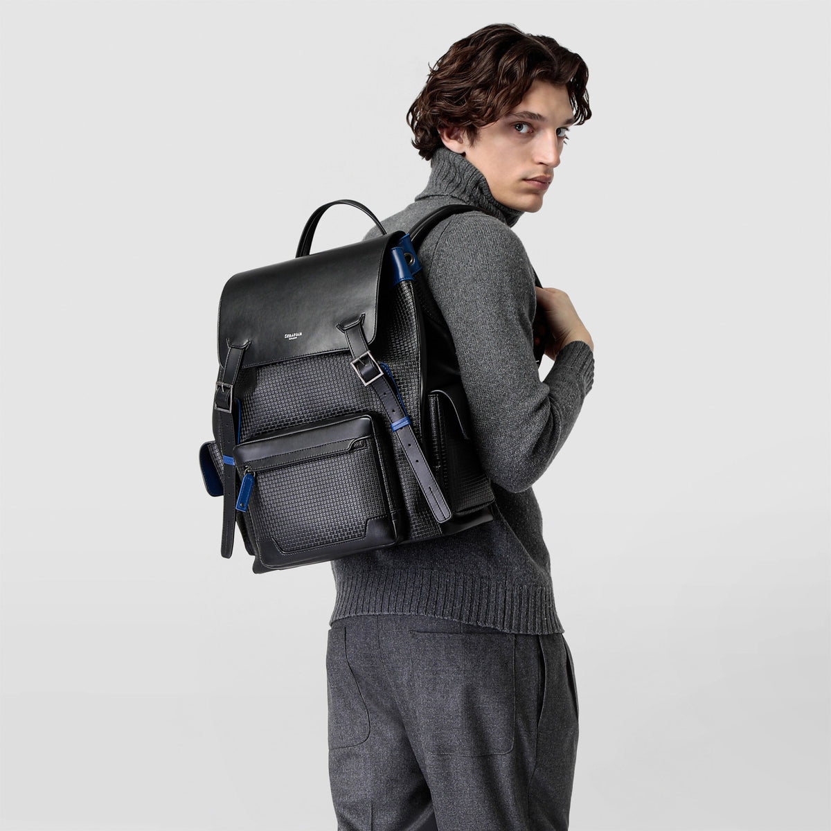 【美品】セラピアン STEPAN リュック バックパック イタリア製 メンズ Backpack in stepan ocean blue and black