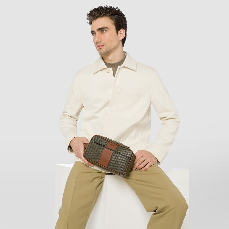 Washbag in stepan 72 - kaki/cuoio