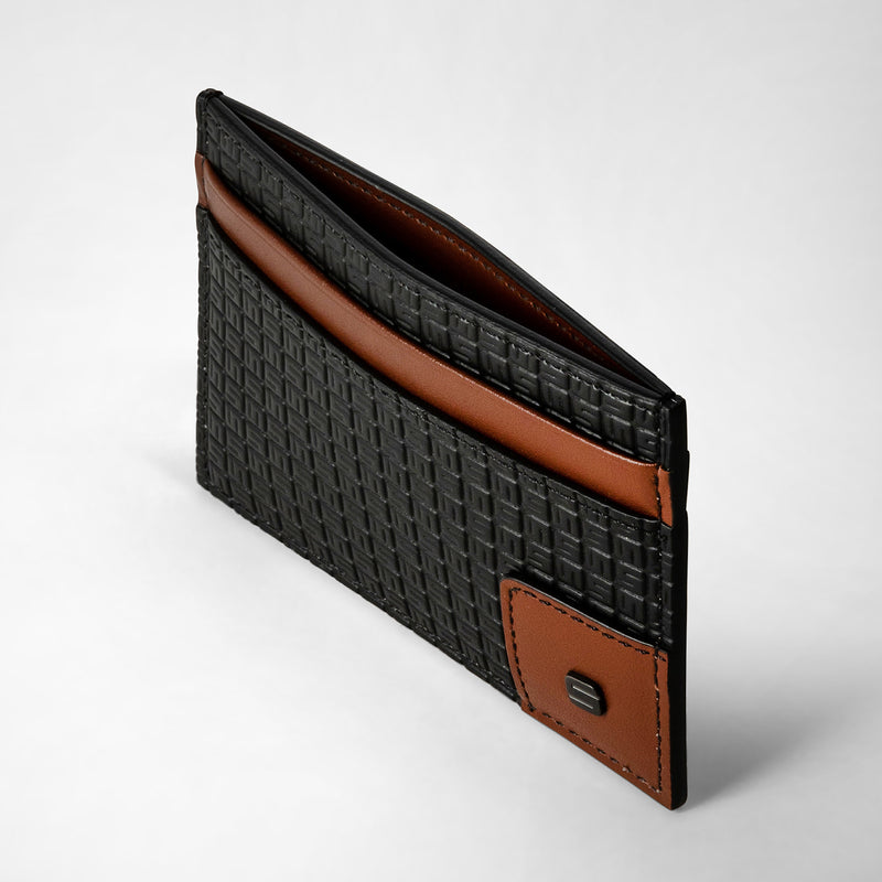 4-card holder in stepan 72 - black/cuoio