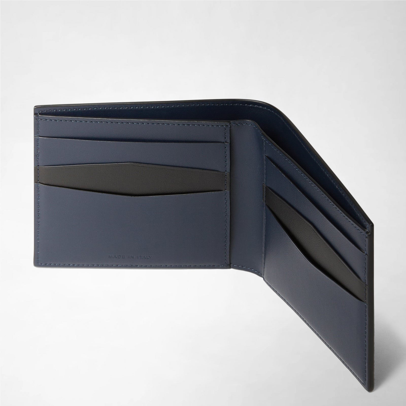 6-card bifold leather wallet in Stepan blue-black