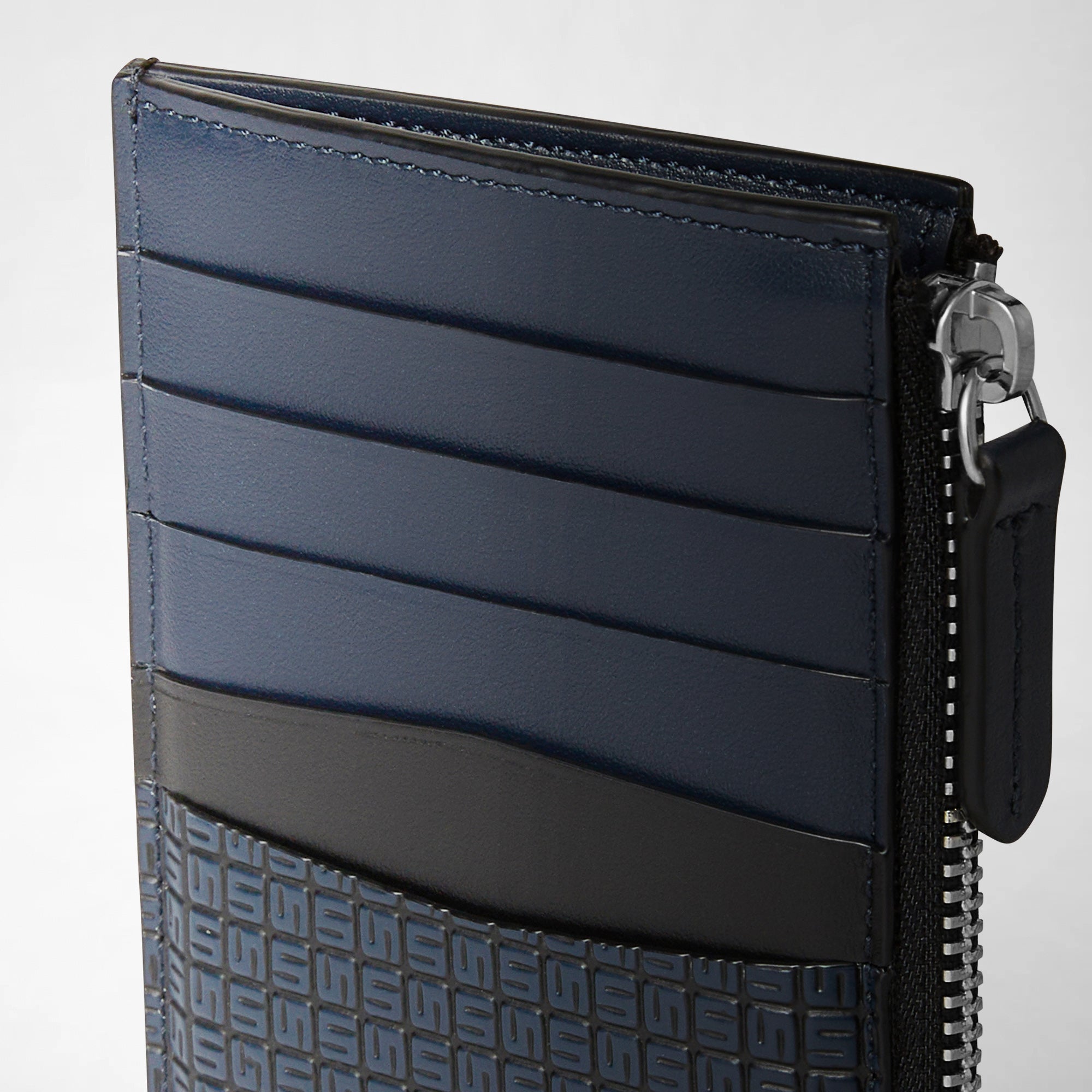 Leather zip card case in Stepan blue-black