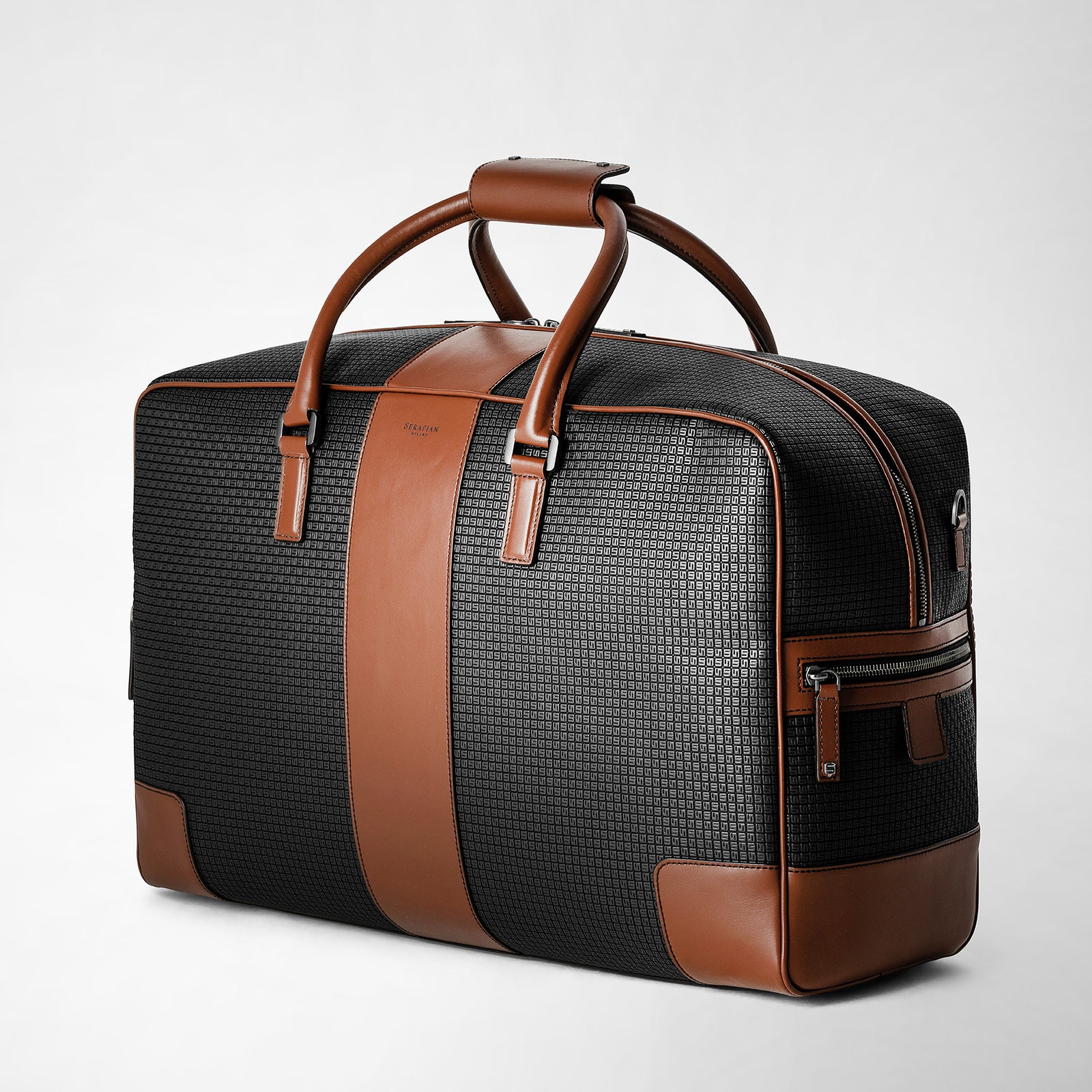 Duffle bag in stepan 72 black and cuoio