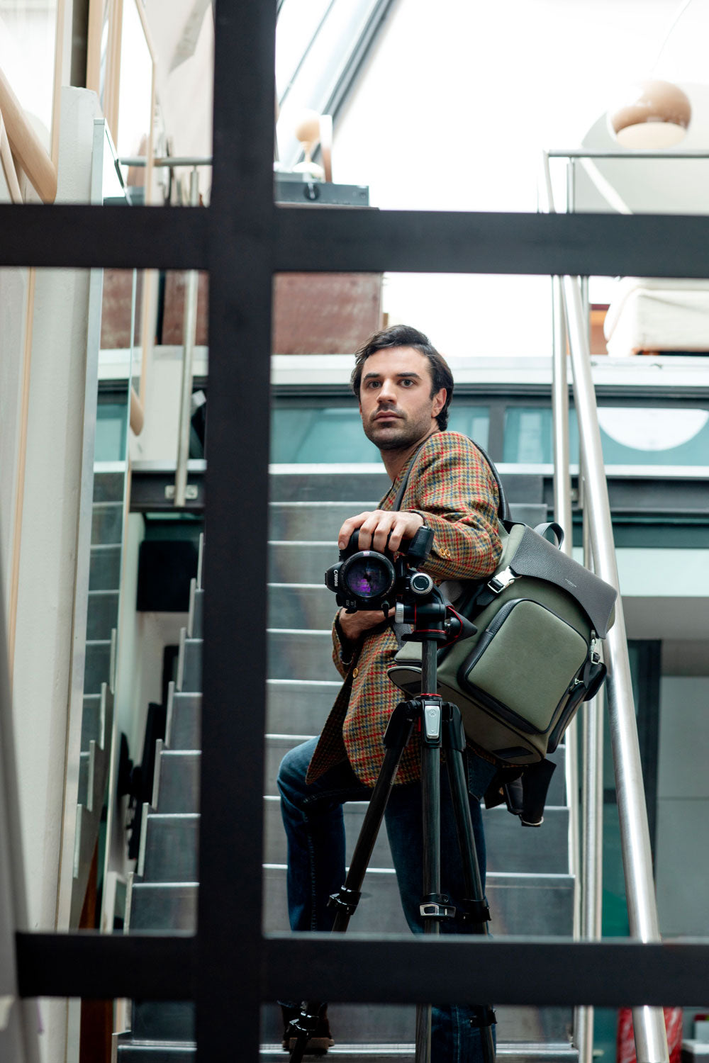 Backpack in Denim and Cachemire Leather - Serapian