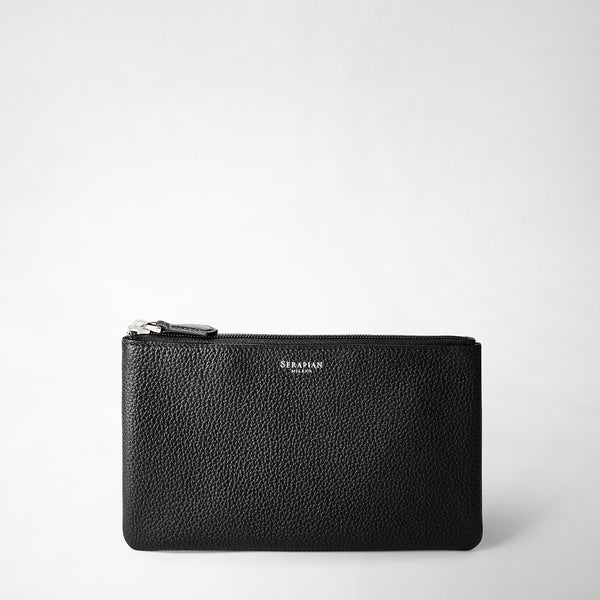 Pouch con zip in pelle cachemire - black