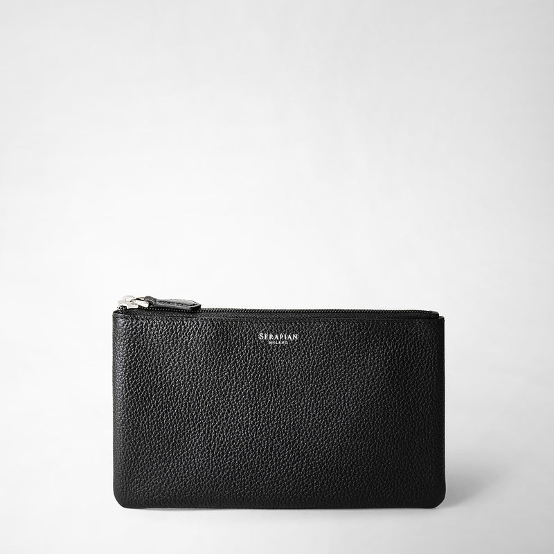 Pouch with zip in cachemire leather - black