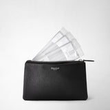Pouch with zip in cachemire leather - black