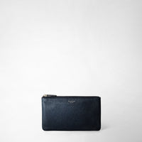 POUCH WITH ZIP IN CACHEMIRE LEATHER Navy Blue