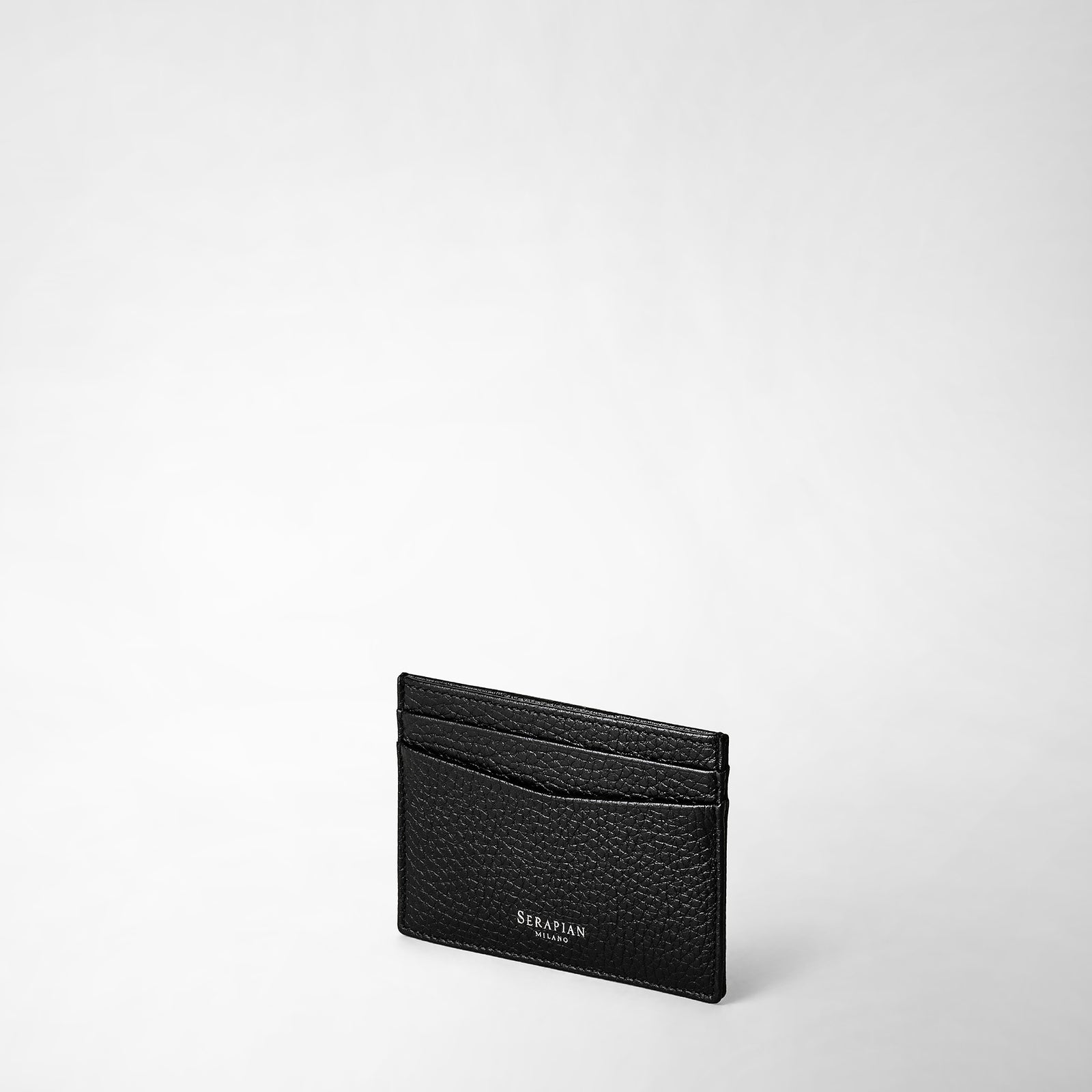 4-Card Holder in Tumbled Calfskin, Black