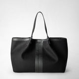 Secret tote bag in canvas and cachemire leather - black/black