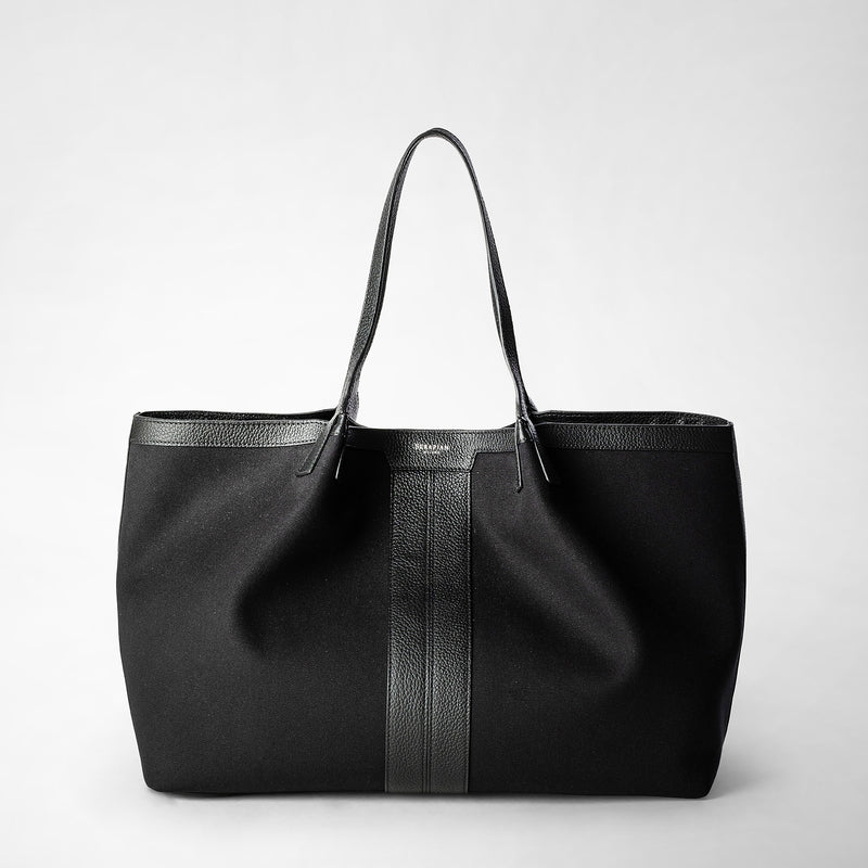Secret tote bag in canvas and cachemire leather - black/black
