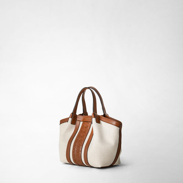 Mini secret bag in canvas and mosaico - natural/cuoio