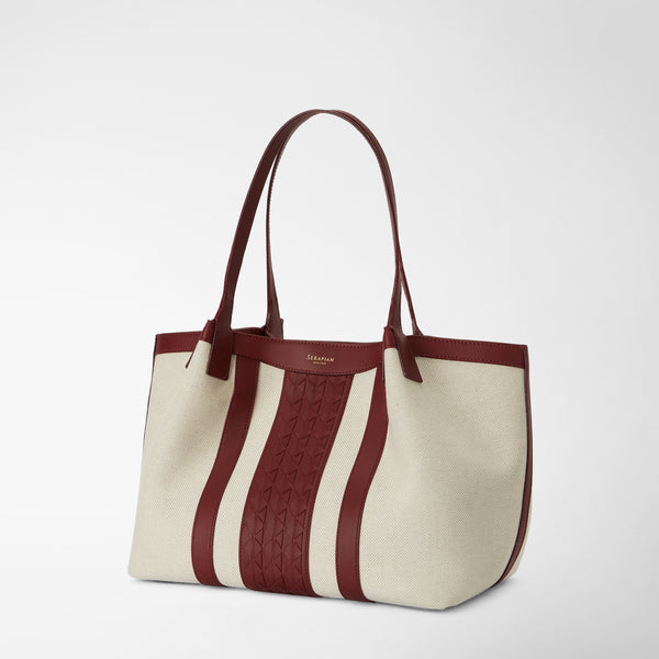 Tote bag secret piccola in canvas e mosaico - natural/burgundy