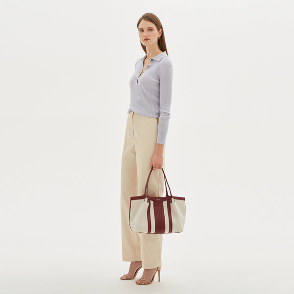 Small secret tote bag in canvas and mosaico - natural/burgundy