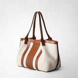 Small secret tote bag in canvas and mosaico - natural/cuoio