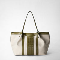 SMALL SECRET TOTE BAG IN CANVAS AND MOSAICO Natural/Cactus