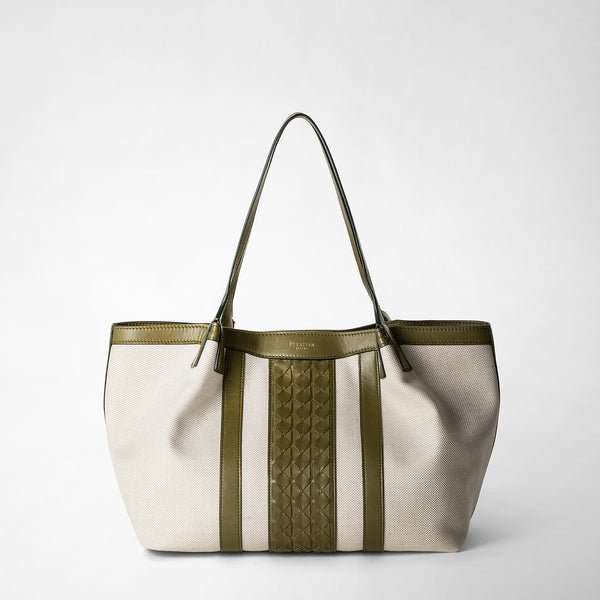 Small secret tote bag in canvas and mosaico - natural/cactus