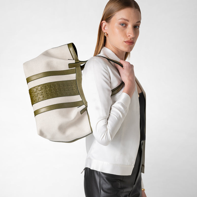 Small secret tote bag in canvas and mosaico - natural/cactus