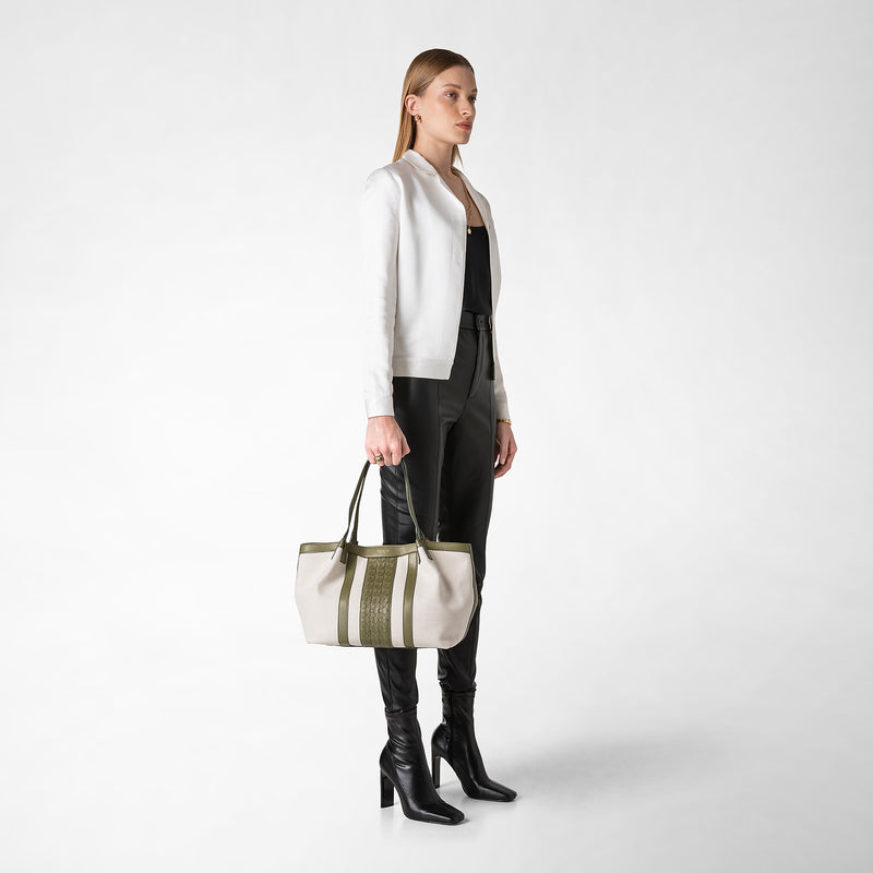 Small secret tote bag in canvas and mosaico - natural/cactus