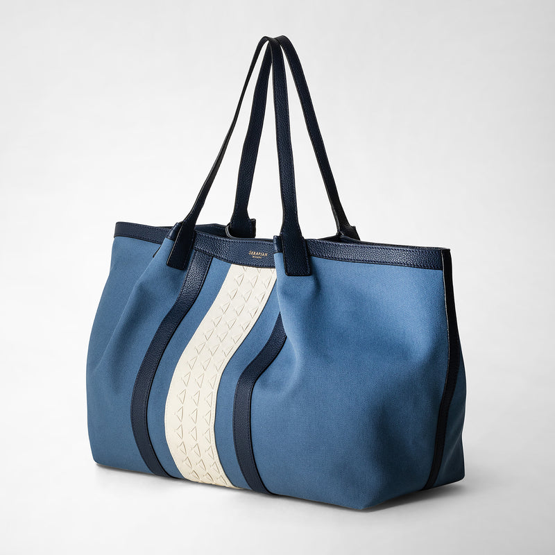 Secret tote bag in canvas and mosaico - avio blue
