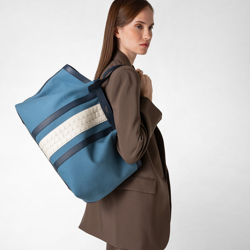 Secret tote bag in canvas and mosaico - avio blue
